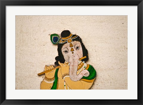 Framed Mural depicting Ganesha, a Hindu deity, inside City Palace, Udaipur, Rajasthan, India Print