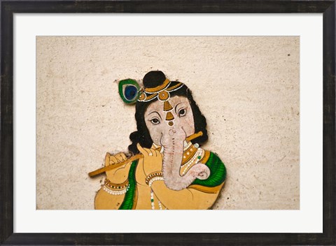 Framed Mural depicting Ganesha, a Hindu deity, inside City Palace, Udaipur, Rajasthan, India Print