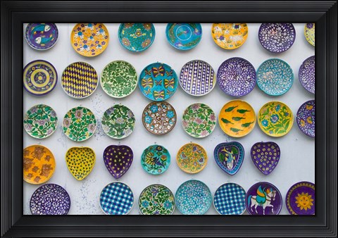Framed Pottery Dish Decoration on Wall, Jaipur, Rajasthan, India Print