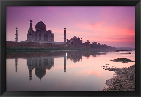 Framed Taj Mahal From Along the Yamuna River at Dusk, India Print