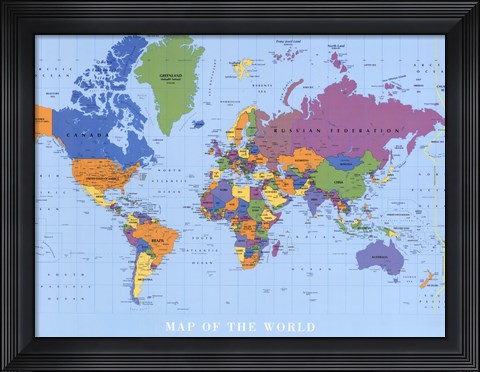 Framed Map Of The World Print