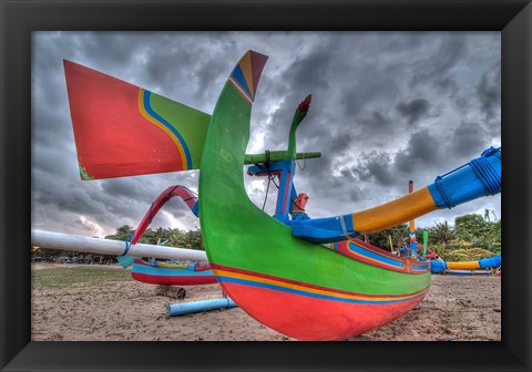 Framed Outrigger boats, called jukungs, on beach, Bali, Indonesia Print