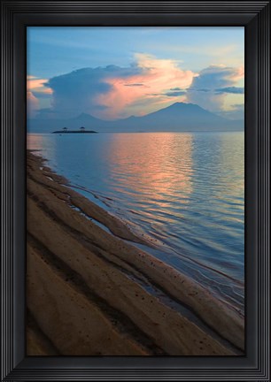 Framed Indonesia, Bali Sanur Beach with Mount Gunung Agung Print