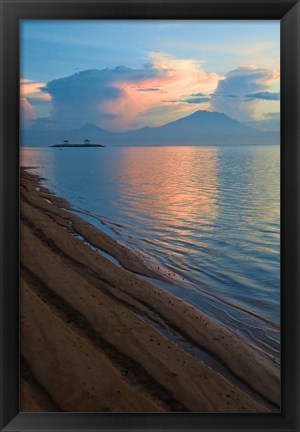 Framed Indonesia, Bali Sanur Beach with Mount Gunung Agung Print