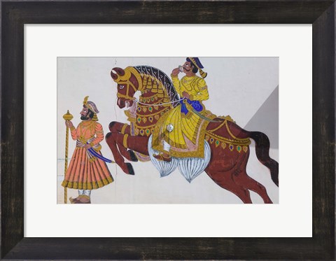 Framed Wall Mural of horse and rider in the City Palace, Rajasthan, India Print