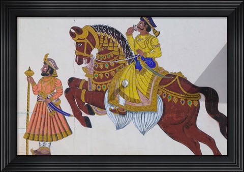 Framed Wall Mural of horse and rider in the City Palace, Rajasthan, India Print