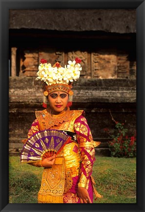 Framed Bride in Traditional Dress in Ulur Danu Temple, Lake Bratan, Bali, Indonesia Print