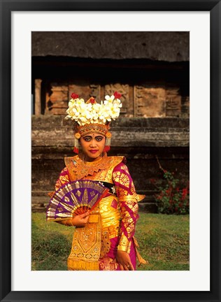 Framed Bride in Traditional Dress in Ulur Danu Temple, Lake Bratan, Bali, Indonesia Print