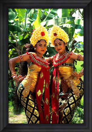 Framed Golden Dancers in Traditional Dress, Bali, Indonesia Print