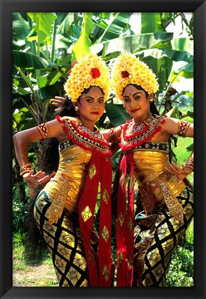 Framed Golden Dancers in Traditional Dress, Bali, Indonesia Print