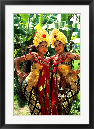 Framed Golden Dancers in Traditional Dress, Bali, Indonesia Print