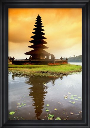 Framed Religious Ulur Danu Temple in Lake Bratan, Bali, Indonesia Print