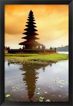 Framed Religious Ulur Danu Temple in Lake Bratan, Bali, Indonesia Print