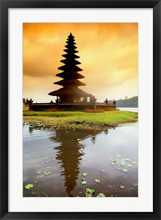 Framed Religious Ulur Danu Temple in Lake Bratan, Bali, Indonesia Print