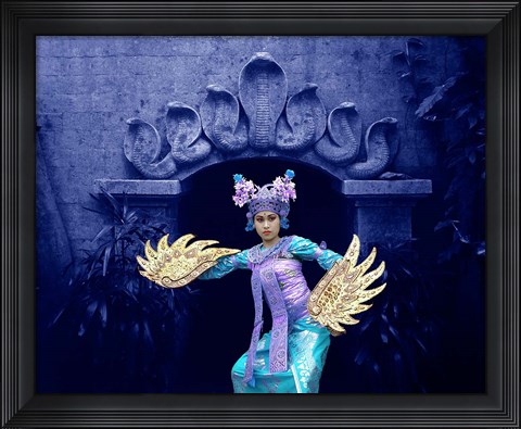 Framed Balinese Dancer in Front of Temple in Ubud, Bali, Indonesia Print