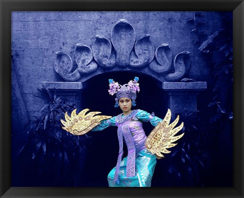 Framed Balinese Dancer in Front of Temple in Ubud, Bali, Indonesia Print