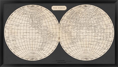 Framed Map of the World, 1812 Print