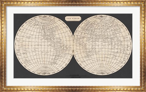 Framed Map of the World, 1812 Print