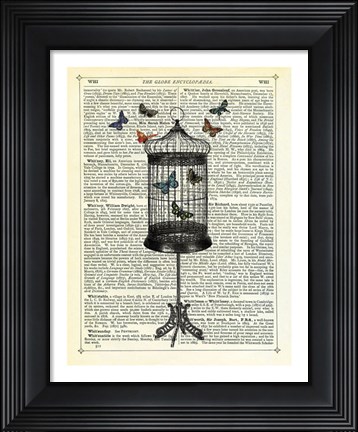 Framed Bird Cage &amp; Butterflies Print