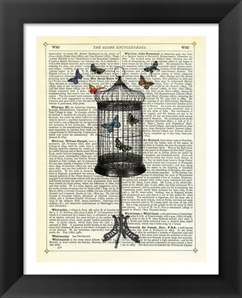 Framed Bird Cage &amp; Butterflies Print