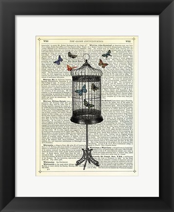 Framed Bird Cage &amp; Butterflies Print