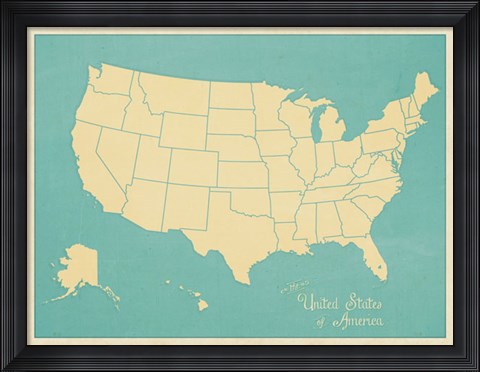 Framed USA Map (blue) Print