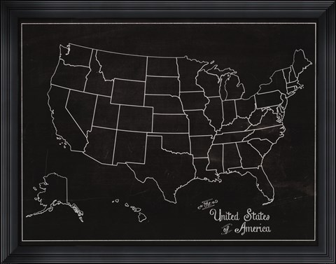 Framed USA Map (chalk) Print