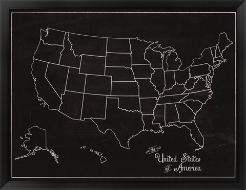 Framed USA Map (chalk) Print