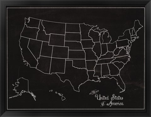 Framed USA Map (chalk) Print