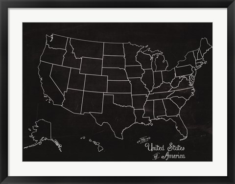 Framed USA Map (chalk) Print