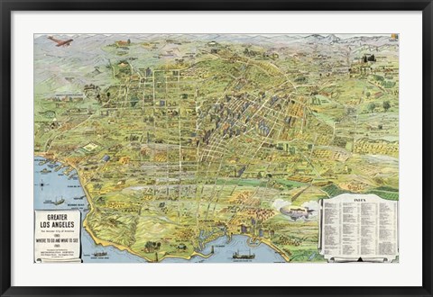 Framed Greater Los Angeles, California, 1932 Print