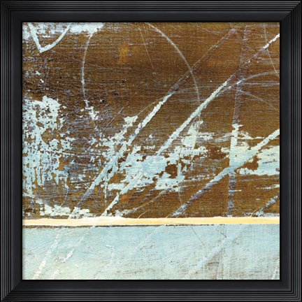 Framed Barn Blue Square I Print