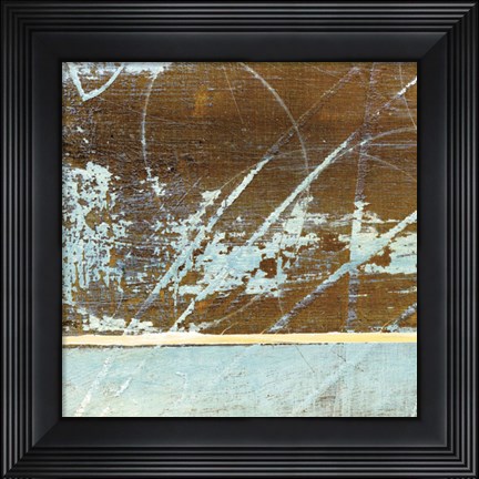 Framed Barn Blue Square I Print