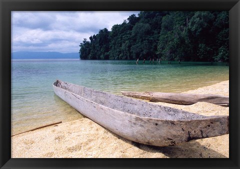 Framed Beached Canoe on Lake Poso, Sulawesi, Indonesia Print