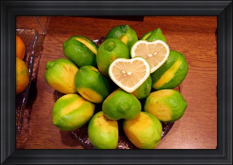 Framed Display of fresh heart shaped limes, Tokyo, Japan Print