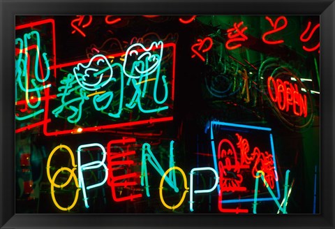 Framed Neon Signs For Sale in Dotombori District Market, Osaka, Japan Print