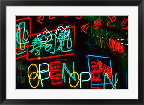 Framed Neon Signs For Sale in Dotombori District Market, Osaka, Japan Print