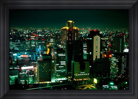 Framed Aerial View of Downtown Skyline, Osaka, Japan Print