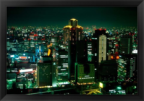 Framed Aerial View of Downtown Skyline, Osaka, Japan Print
