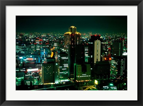 Framed Aerial View of Downtown Skyline, Osaka, Japan Print