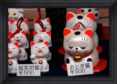 Framed Display of Lucky Cats, Japanese Cultural Icon for Good Fortune, Akasaka, Tokyo, Japan Print