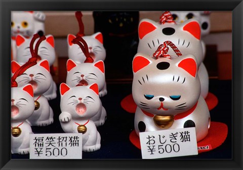Framed Display of Lucky Cats, Japanese Cultural Icon for Good Fortune, Akasaka, Tokyo, Japan Print