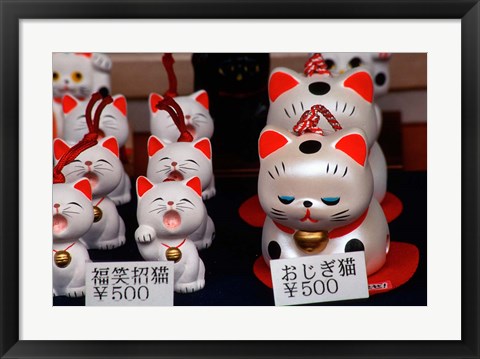 Framed Display of Lucky Cats, Japanese Cultural Icon for Good Fortune, Akasaka, Tokyo, Japan Print