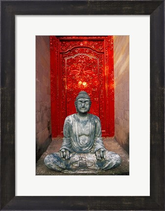 Framed Buddha at Ornate Red Door, Ubud, Bali, Indonesia Print