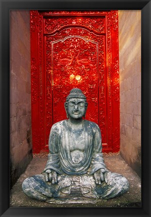 Framed Buddha at Ornate Red Door, Ubud, Bali, Indonesia Print