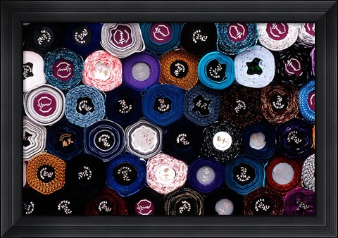 Framed Close-up of Fabric Rolls in Akasaka District of Tokyo, Japan Print