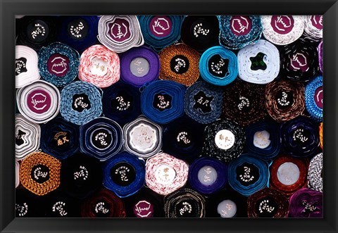 Framed Close-up of Fabric Rolls in Akasaka District of Tokyo, Japan Print