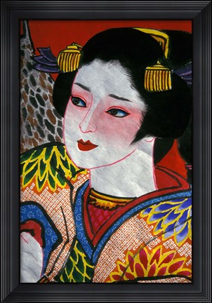 Framed Geisha, Warrior Folk Art, Takamatsu, Shikoku, Japan Print