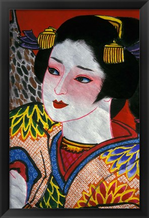 Framed Geisha, Warrior Folk Art, Takamatsu, Shikoku, Japan Print