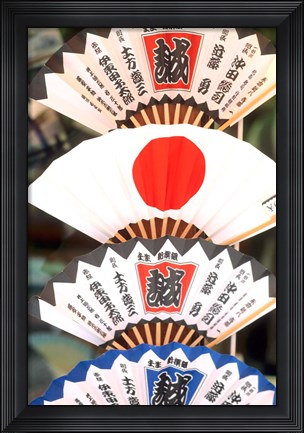 Framed Colorful Artwork on Fans, Kyoto, Japan Print